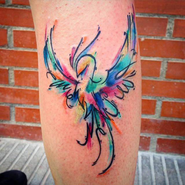 tatuagem de fênix aquarela