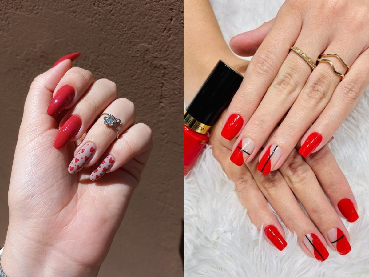 Unhas decoradas com vermelho