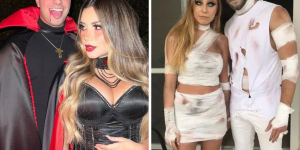 fantasias de halloween para casal. Foto mostra dois casais, sendo um deles vestidos de vampiros e outro de múmia.