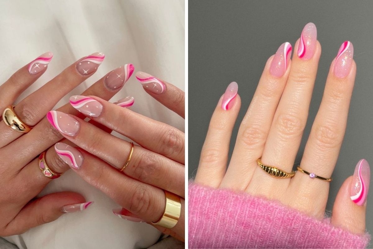 unhas branco e rosa