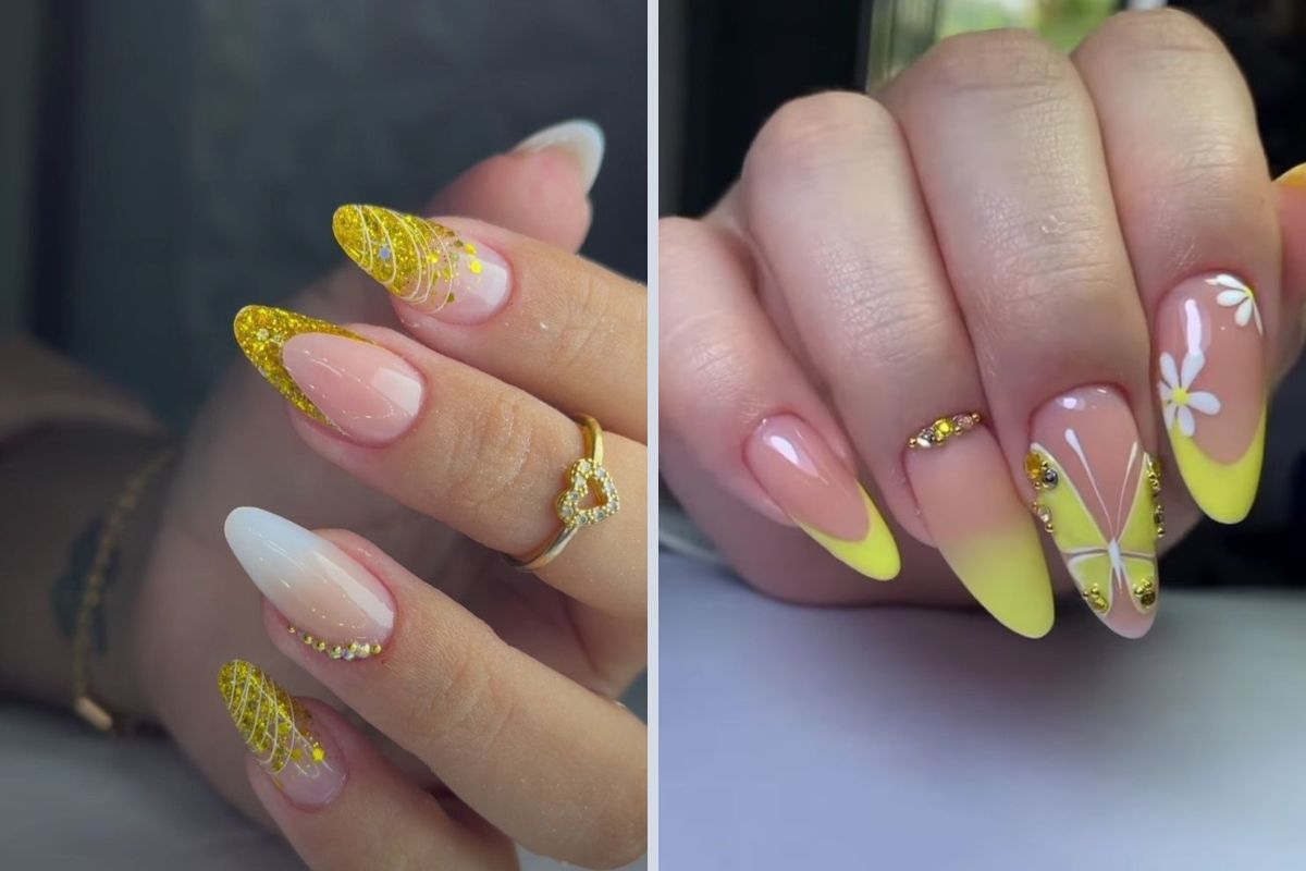 Unhas encapsuladas com muito amarelo