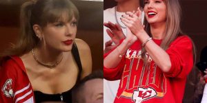 Taylor Swift aposta em combinação vintage com couro em jogo com affair