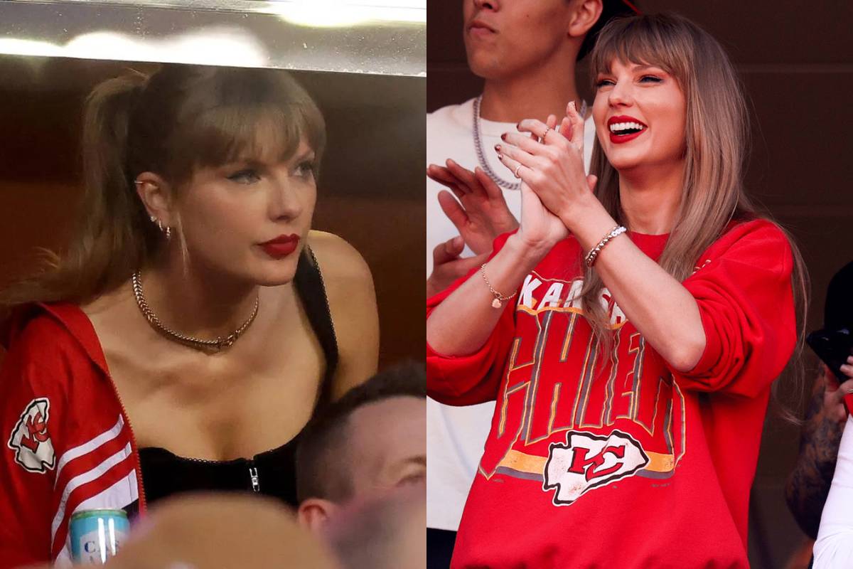 Taylor Swift aposta em combinação vintage com couro em jogo com affair