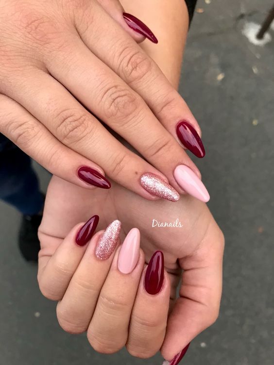 unhas para o reveillon vermlho com rosa