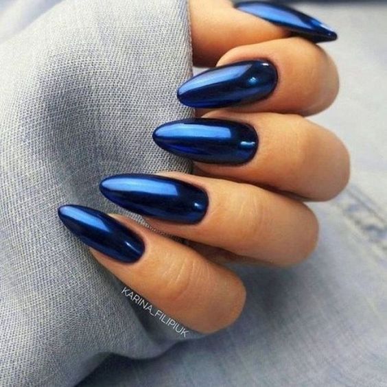 Azul metalizada unhas ideias -Unha decorada azul