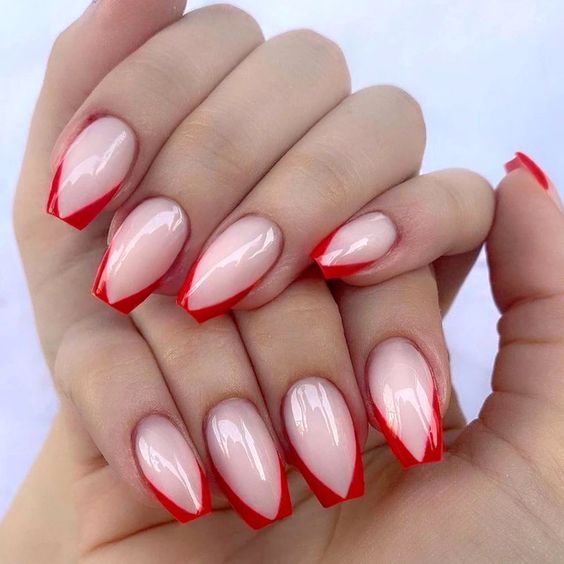 Com francesinha vermelha Unhas Bailarina Curtas