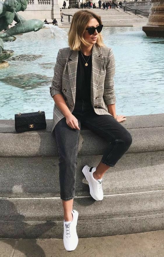 Looks Comfy com blazer quadriculado