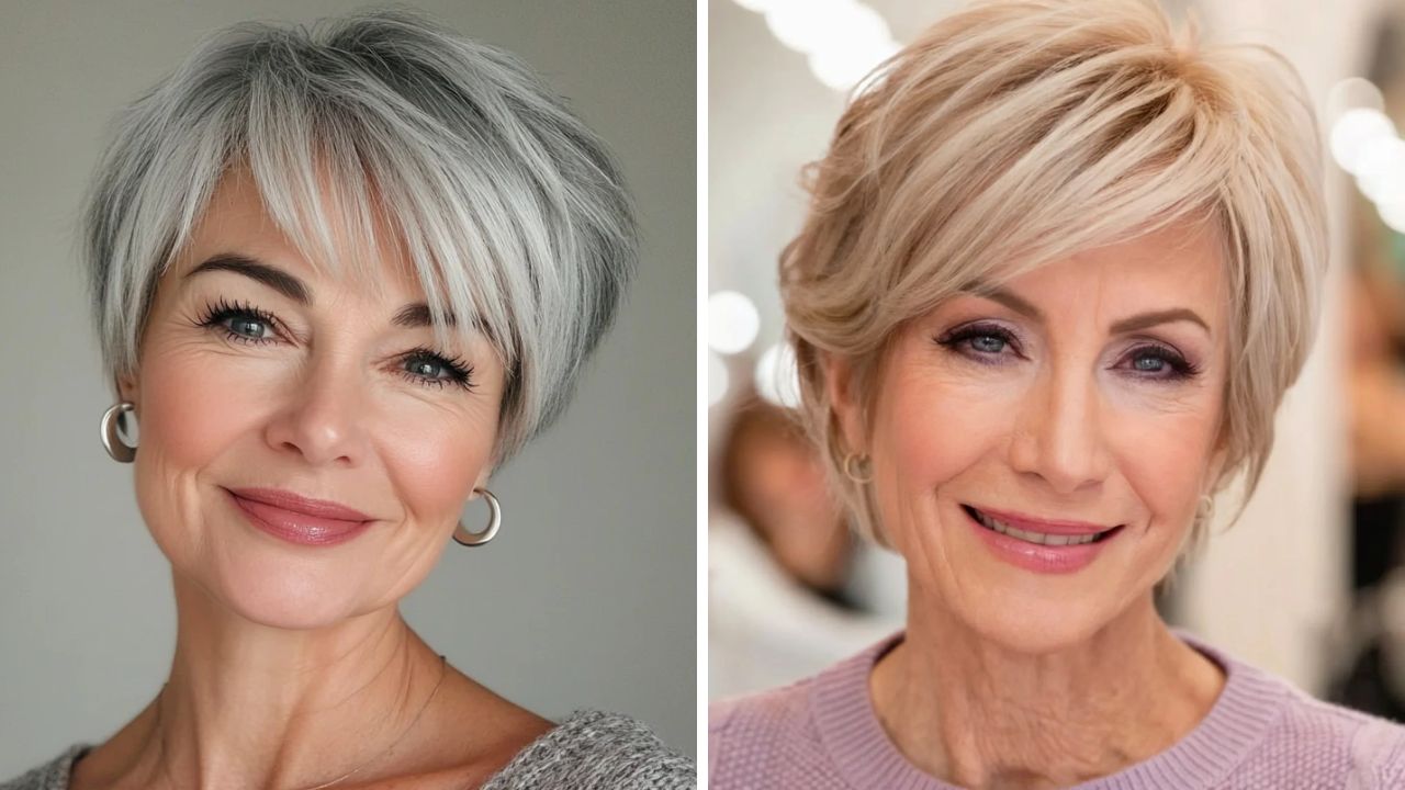 pixie com franja lateral em mulheres de 60 anos